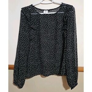 Cabi Sinatra Sheer Blouse, Size Small - Black Polka Dot w/ Ruffles